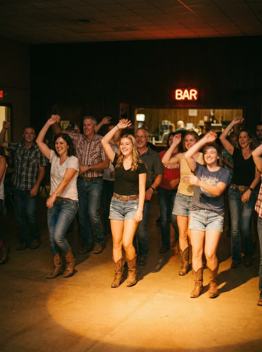 Modern Line Dance zu aktuellen Pop-Hits im Bühnenlicht